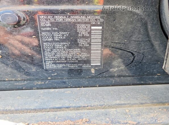KNMAT2MT6GP729228 2016 NISSAN ROGUE Black VIN sticker view