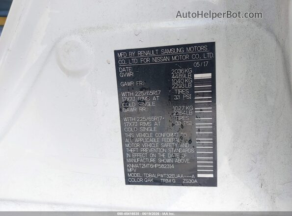 KNMAT2MT6HP582314 2017 NISSAN ROGUE White Engine compartment view