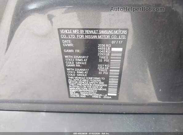 KNMAT2MT6HP609012 2017 NISSAN ROGUE Gray Widok komory silnika