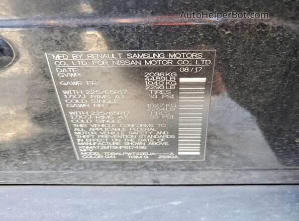 KNMAT2MT6HP617496 2017 NISSAN ROGUE Black Vista de la etiqueta del VIN
