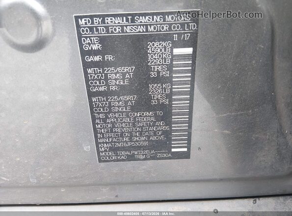KNMAT2MT6JP530591 2018 NISSAN ROGUE Gray Vista del compartimento del motor