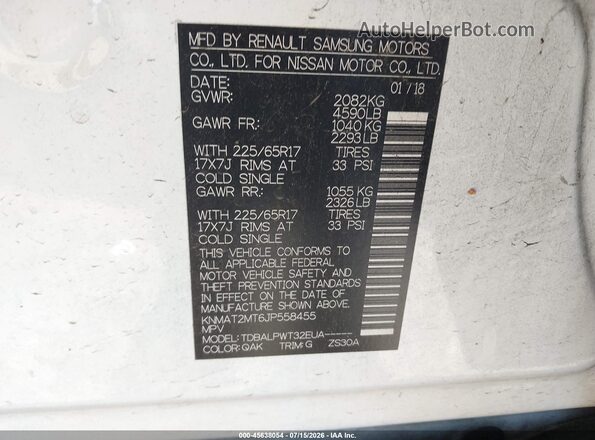 KNMAT2MT6JP558455 2018 NISSAN ROGUE White ძრავის განყოფილების ხედი