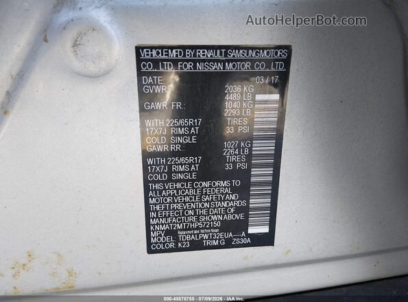 KNMAT2MT7HP572150 2017 NISSAN ROGUE Silver Engine compartment view