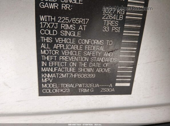KNMAT2MT7HP608399 2017 NISSAN ROGUE Gray Engine compartment view