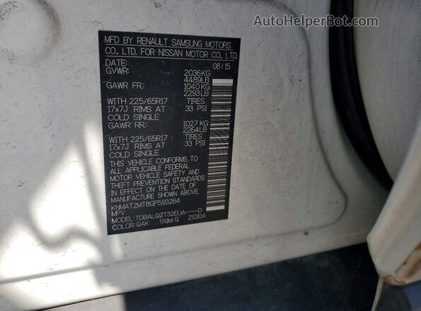 KNMAT2MT8GP593264 2016 NISSAN ROGUE White Widok naklejki z numerem VIN