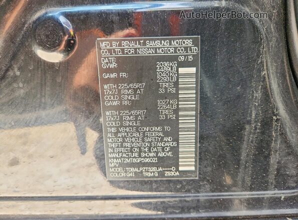 KNMAT2MT8GP596021 2016 NISSAN ROGUE Black VIN sticker view