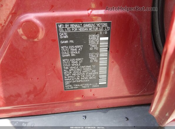 KNMAT2MT8GP624304 2016 NISSAN ROGUE Красный Вид подкапотного пространства