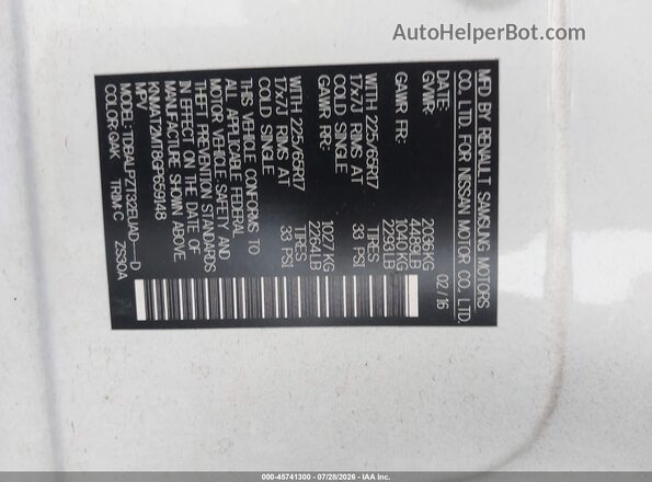 KNMAT2MT8GP659148 2016 NISSAN ROGUE White Widok komory silnika
