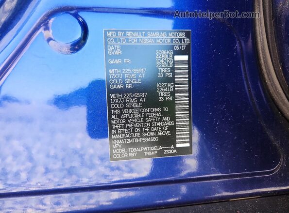 KNMAT2MT8HP584680 2017 NISSAN ROGUE Blue Widok naklejki z numerem VIN