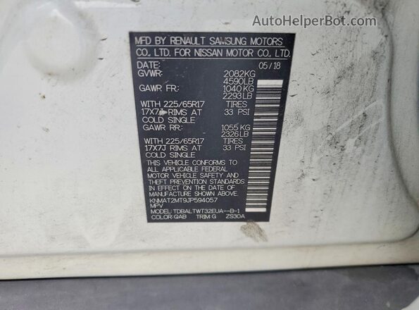 KNMAT2MT9JP594057 2018 NISSAN ROGUE White Շարժիչի բաժամունքի տեսք