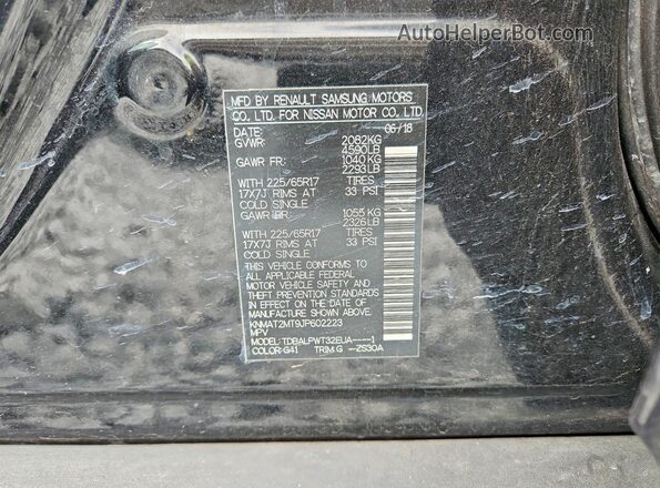 KNMAT2MT9JP602223 2018 NISSAN ROGUE Black Widok naklejki z numerem VIN