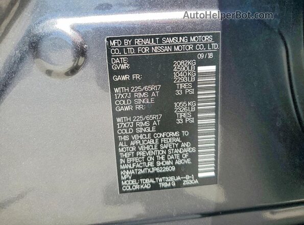 KNMAT2MTXJP622609 2018 NISSAN ROGUE Gray VIN կոդի պիտակի տեսք