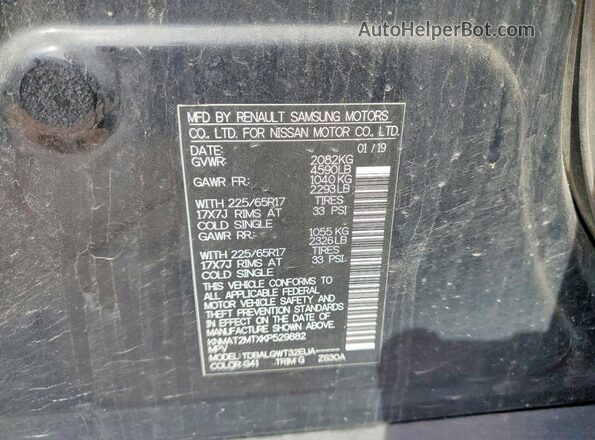 KNMAT2MTXKP529882 2019 NISSAN ROGUE Black VIN კოდის სტიკერის ხედი