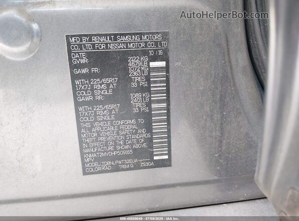 KNMAT2MV0HP509165 2017 NISSAN ROGUE Gray Engine compartment view