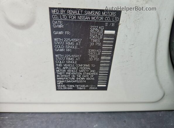KNMAT2MV0HP521574 2017 NISSAN ROGUE White Սալոնի 360 աստիճան տեսք