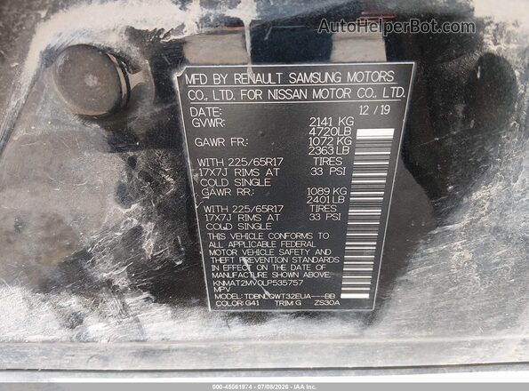 KNMAT2MV0LP535757 2020 NISSAN ROGUE Black Вид підкапотного простору