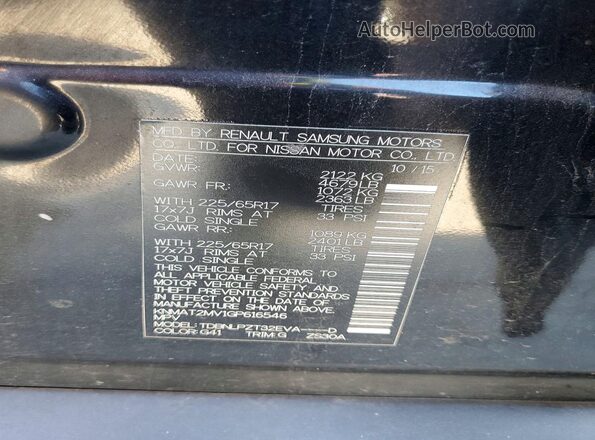 KNMAT2MV1GP616546 2016 NISSAN ROGUE Black VIN կոդի պիտակի տեսք