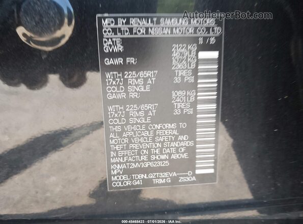 KNMAT2MV1GP623125 2016 NISSAN ROGUE Black Вид підкапотного простору