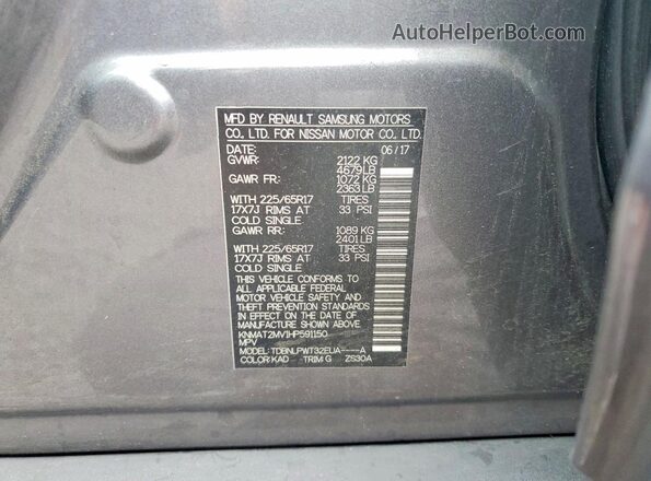 KNMAT2MV1HP591150 2017 NISSAN ROGUE Gray VIN sticker view