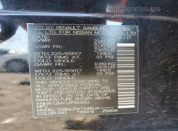KNMAT2MV1JP513151 2018 NISSAN ROGUE Black VIN կոդի պիտակի տեսք