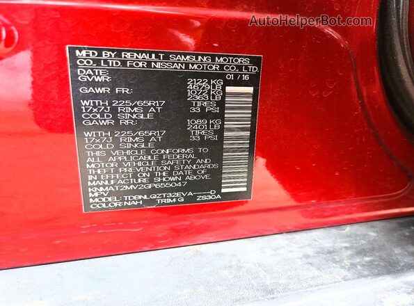 KNMAT2MV2GP655047 2016 NISSAN ROGUE Red Widok komory silnika