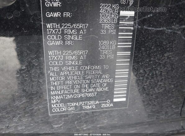 KNMAT2MV2GP676657 2016 NISSAN ROGUE Black Vista del compartimento del motor