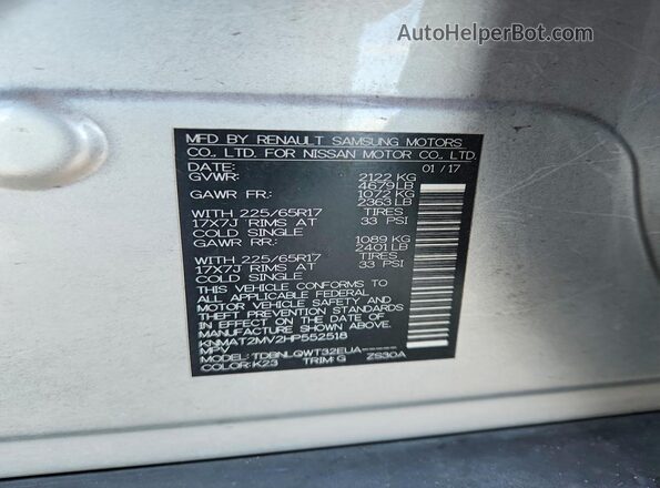 KNMAT2MV2HP552518 2017 NISSAN ROGUE Silver Vista de la etiqueta del VIN