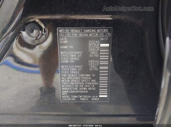 KNMAT2MV2HP581436 2017 NISSAN ROGUE Черный Вид подкапотного пространства