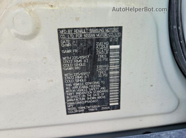 KNMAT2MV2JP540407 2018 NISSAN ROGUE White Engine compartment view