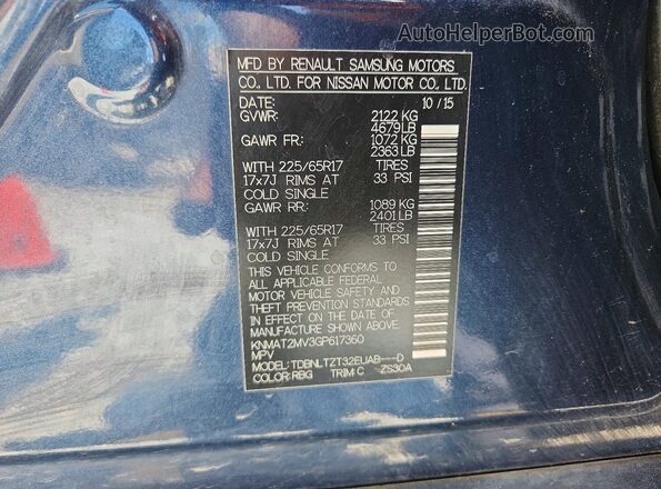 KNMAT2MV3GP617360 2016 NISSAN ROGUE Blue Engine compartment view