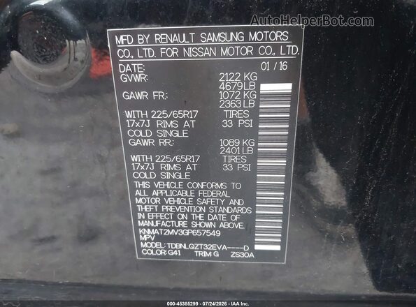 KNMAT2MV3GP657549 2016 NISSAN ROGUE Black Engine compartment view
