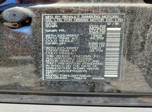 KNMAT2MV3HP532875 2017 NISSAN ROGUE Charcoal VIN sticker view