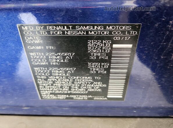 KNMAT2MV3HP566007 2017 NISSAN ROGUE Blue Вид наклейки з VIN-кодом
