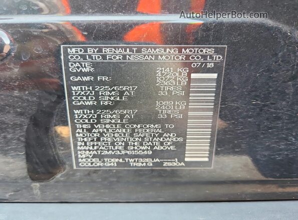 KNMAT2MV3JP615549 2018 NISSAN ROGUE Black Vista de la etiqueta del VIN