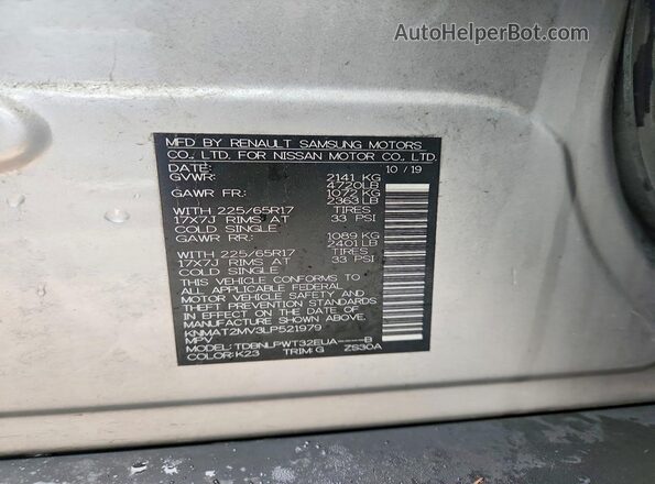 KNMAT2MV3LP521979 2020 NISSAN ROGUE Silver ძრავის განყოფილების ხედი
