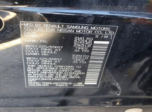 KNMAT2MV3LP532707 2020 NISSAN ROGUE Black Engine compartment view