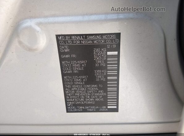 KNMAT2MV3LP538412 2020 NISSAN ROGUE Silver Вид підкапотного простору