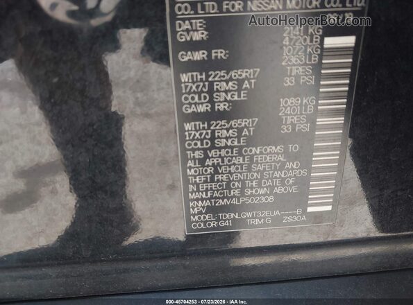 KNMAT2MV4LP502308 2020 NISSAN ROGUE Black Engine compartment view