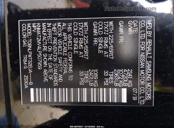KNMAT2MV4LP507959 2020 NISSAN ROGUE Black Widok komory silnika