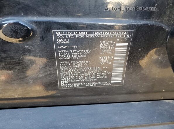 KNMAT2MV5GP628635 2016 NISSAN ROGUE Black Vista del compartimento del motor