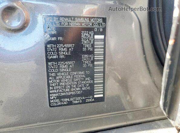 KNMAT2MV5GP657357 2016 NISSAN ROGUE Gray VIN sticker view