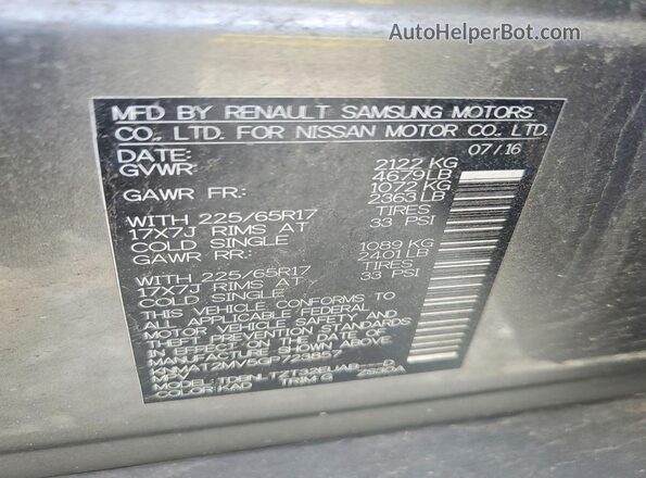 KNMAT2MV5GP723857 2016 NISSAN ROGUE Gray VIN sticker view