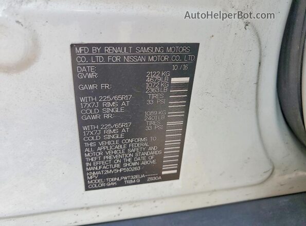 KNMAT2MV5HP510263 2017 NISSAN ROGUE White Widok naklejki z numerem VIN