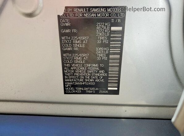 KNMAT2MV6HP524513 2017 NISSAN ROGUE Silver Вид наклейки з VIN-кодом