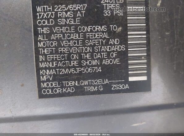 KNMAT2MV6JP506714 2018 NISSAN ROGUE Gray Engine compartment view