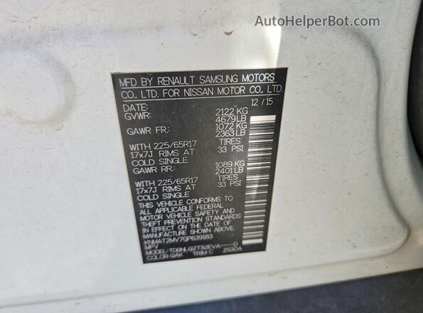 KNMAT2MV7GP639183 2016 NISSAN ROGUE White VIN sticker view