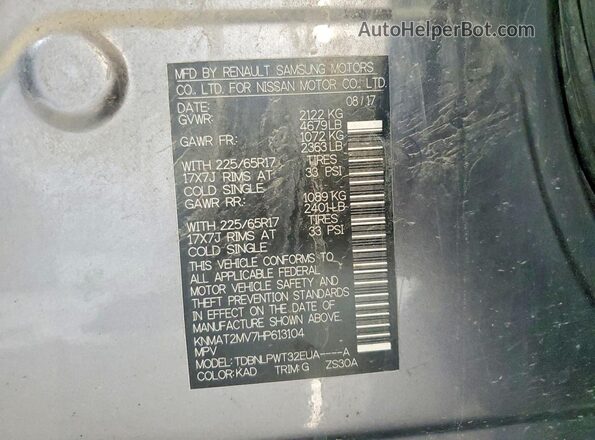 KNMAT2MV7HP613104 2017 NISSAN ROGUE Gray VIN sticker view