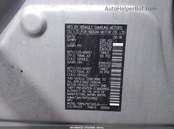 KNMAT2MV7KP502897 2019 NISSAN ROGUE Silver Vista del compartimento del motor