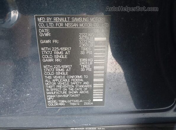 KNMAT2MV8GP734397 2016 NISSAN ROGUE Blue Widok komory silnika