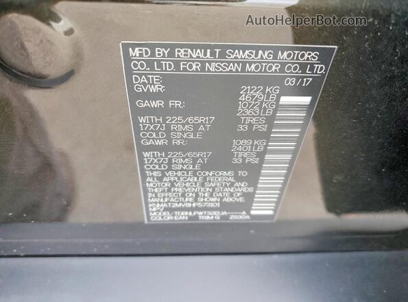 KNMAT2MV8HP573101 2017 NISSAN ROGUE Black VIN sticker view